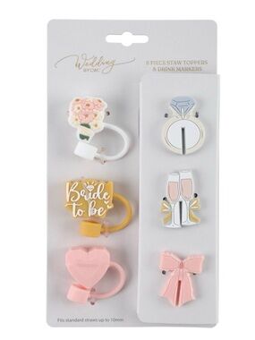Wedding By CWC Bride to Be Straw Toppers and Drink Markers - Pink, Yellow, Gold